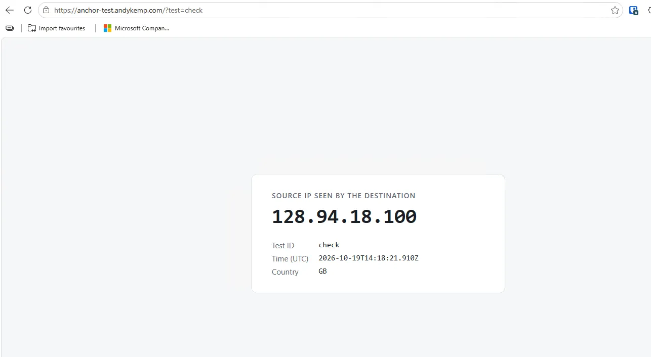 Baseline source IP seen by the test endpoint